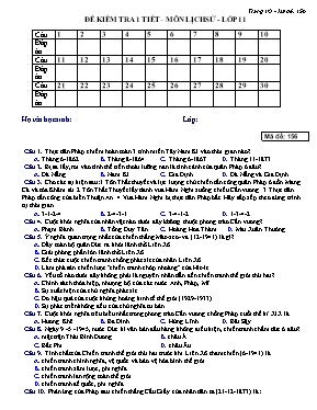 Đề kiểm tra 1 tiết môn Lịch sử Lớp 11 - Mã đề 163